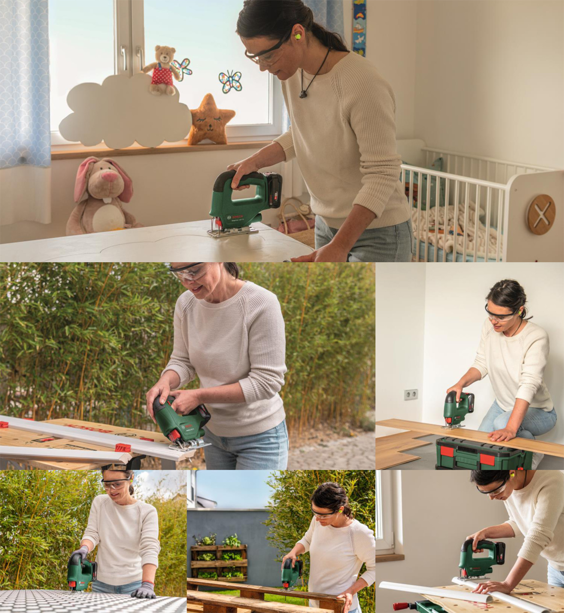 コードレスジグソー「ESAW  118H(本体のみ)」の使用シーン 屋内でも、屋外でも安全・簡単に作業できる